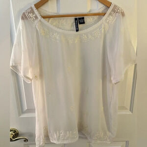 Architect Off White Sheer Embroidered Blouse Top Size Large